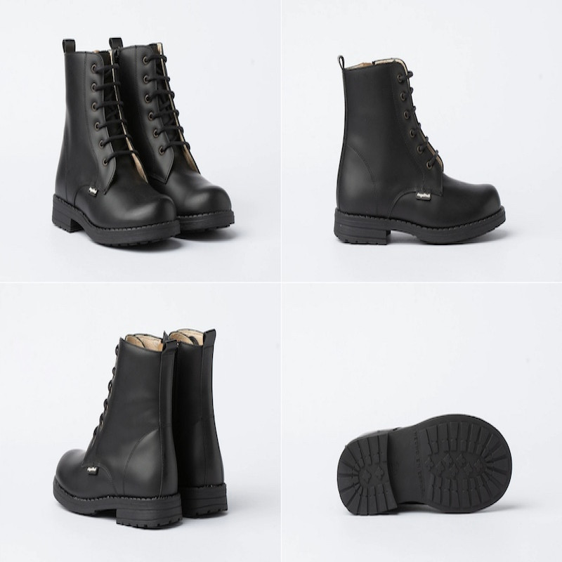 Made in Spain Nappa Leather Girls Black Military Style Boots EU25-EU31